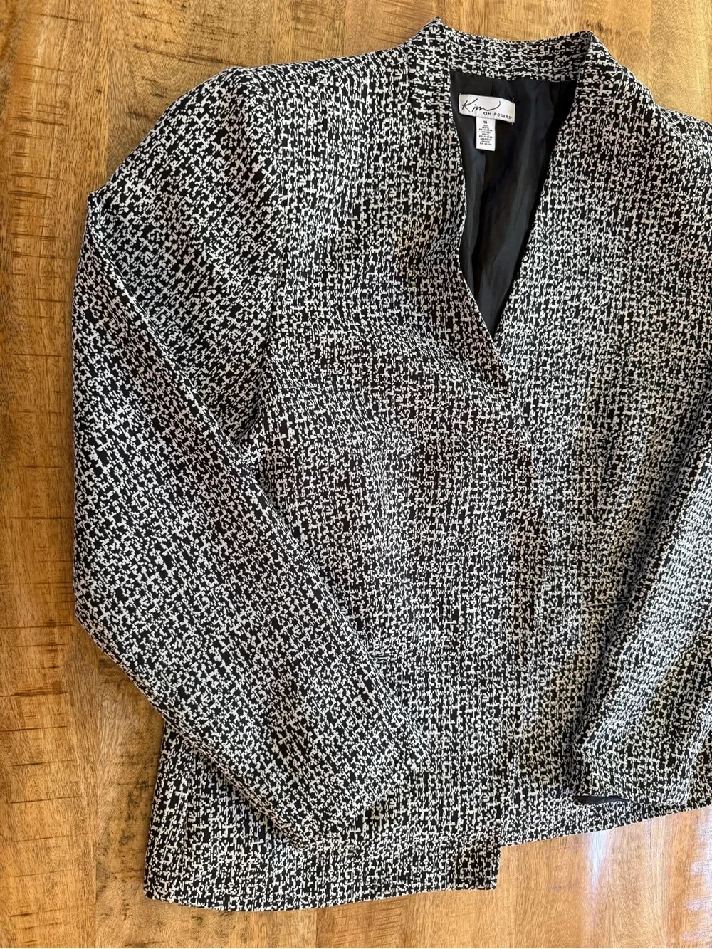 Kim Rogers Black White Textured Blazer Jacket Size 16 Structured Career Workwear